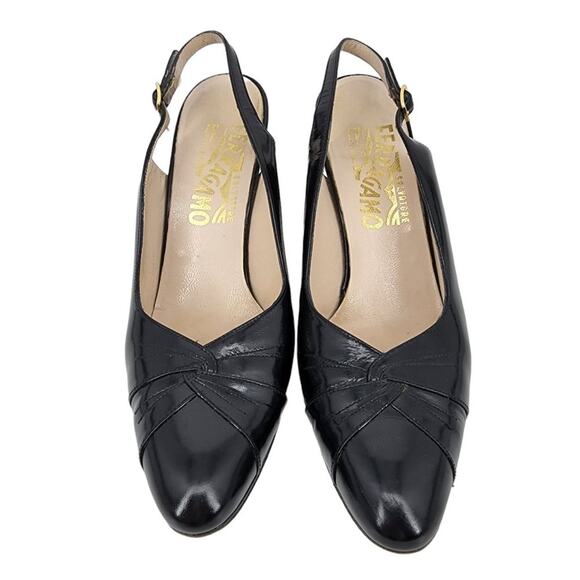 Salvatore Ferragamo Leather Semi Pointed Toe Slingback Heels Size 7.5 Narrow - Picture 7 of 7